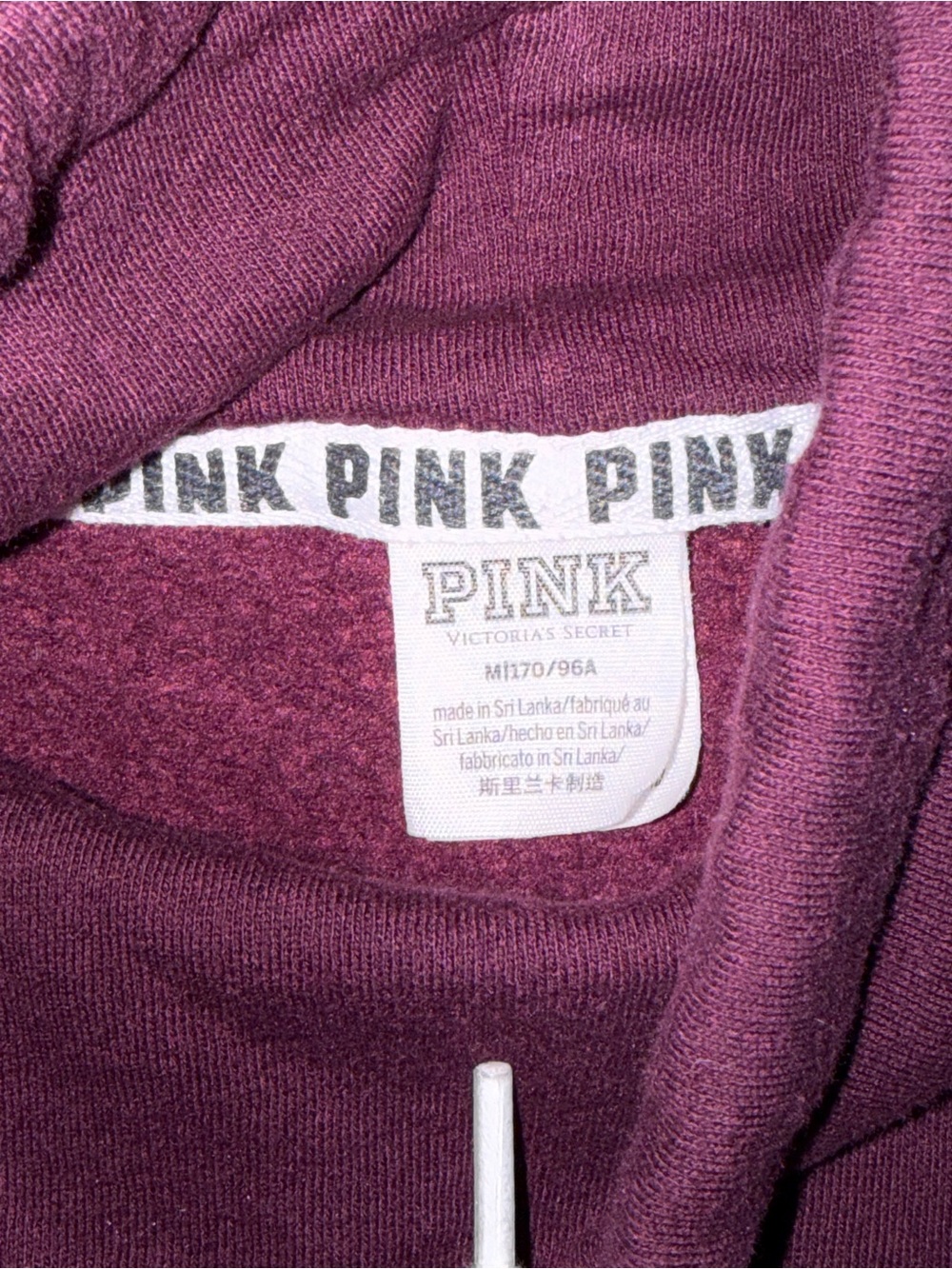 PINK Victoria’s Secret Burgundy Cowl Neck Logo Tape Pullover Sweatshirt - Picture 2 of 3